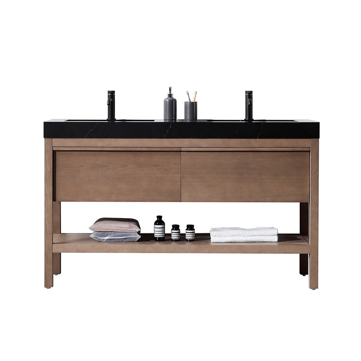 Bibury 2 Drawers Bathroom Vanity with Quartz Sink - Floor Mount - 60 WoodChestnut Oak