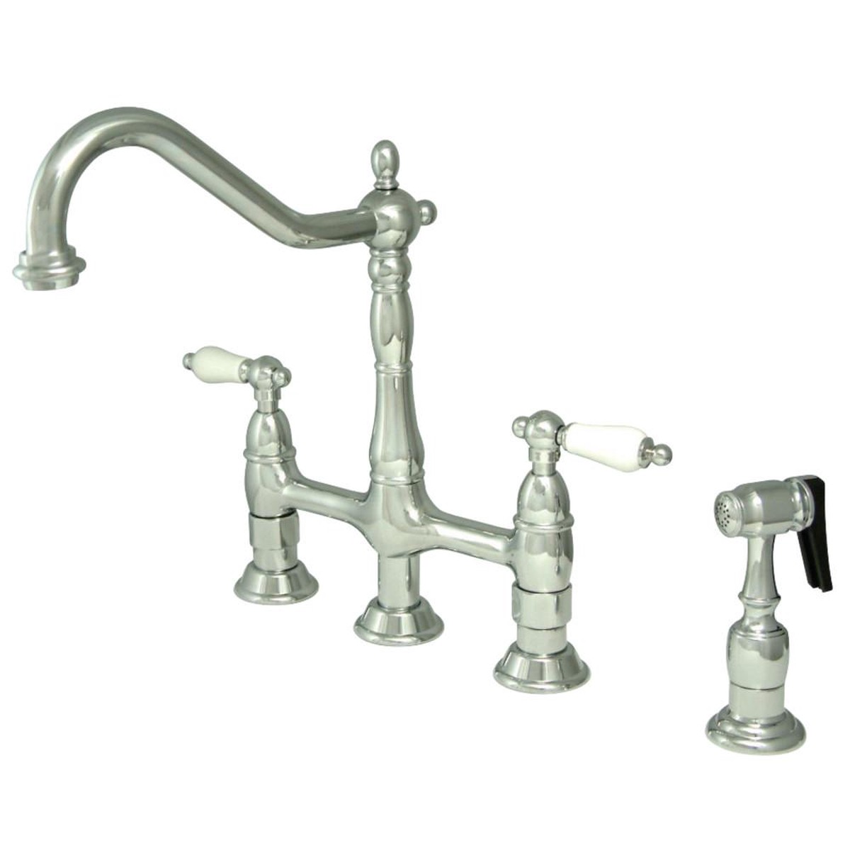 Kingston Brass Heritage Deck Mount 8-Inch Bridge Kitchen Faucet with Brass Sprayer