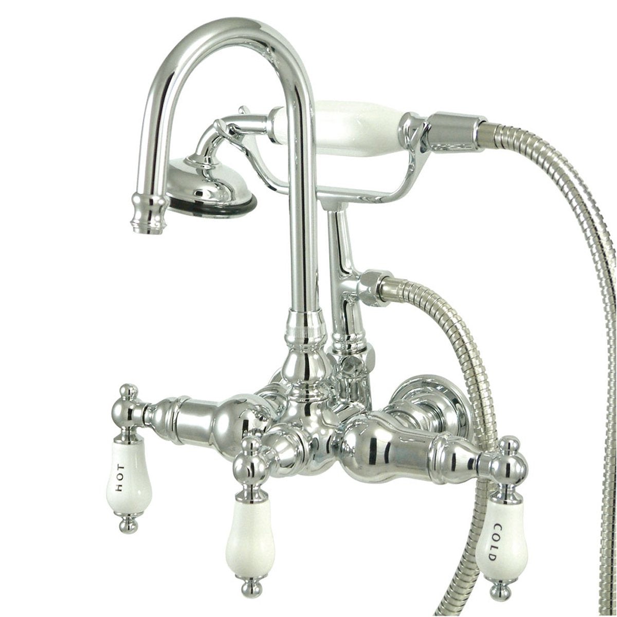 Kingston Brass Vintage Wall Mount Clawfoot Brass Tub Filler with Hand Shower