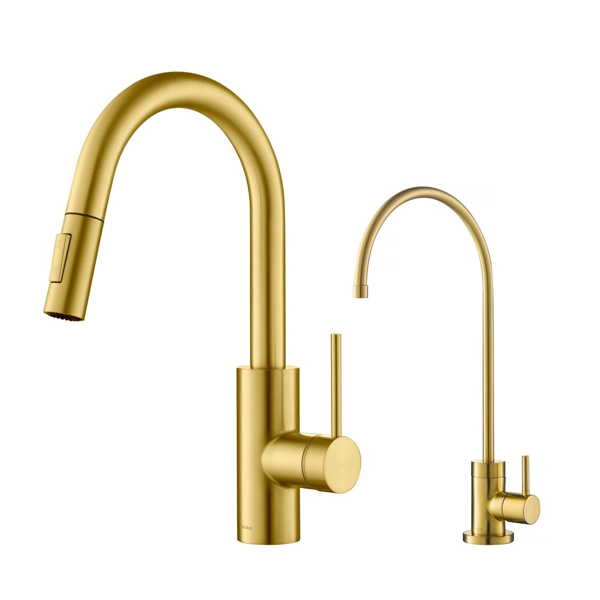 KRAUS Oletto Pull-Down Kitchen Faucet Purita Water Filter Faucet in Brushed Brass