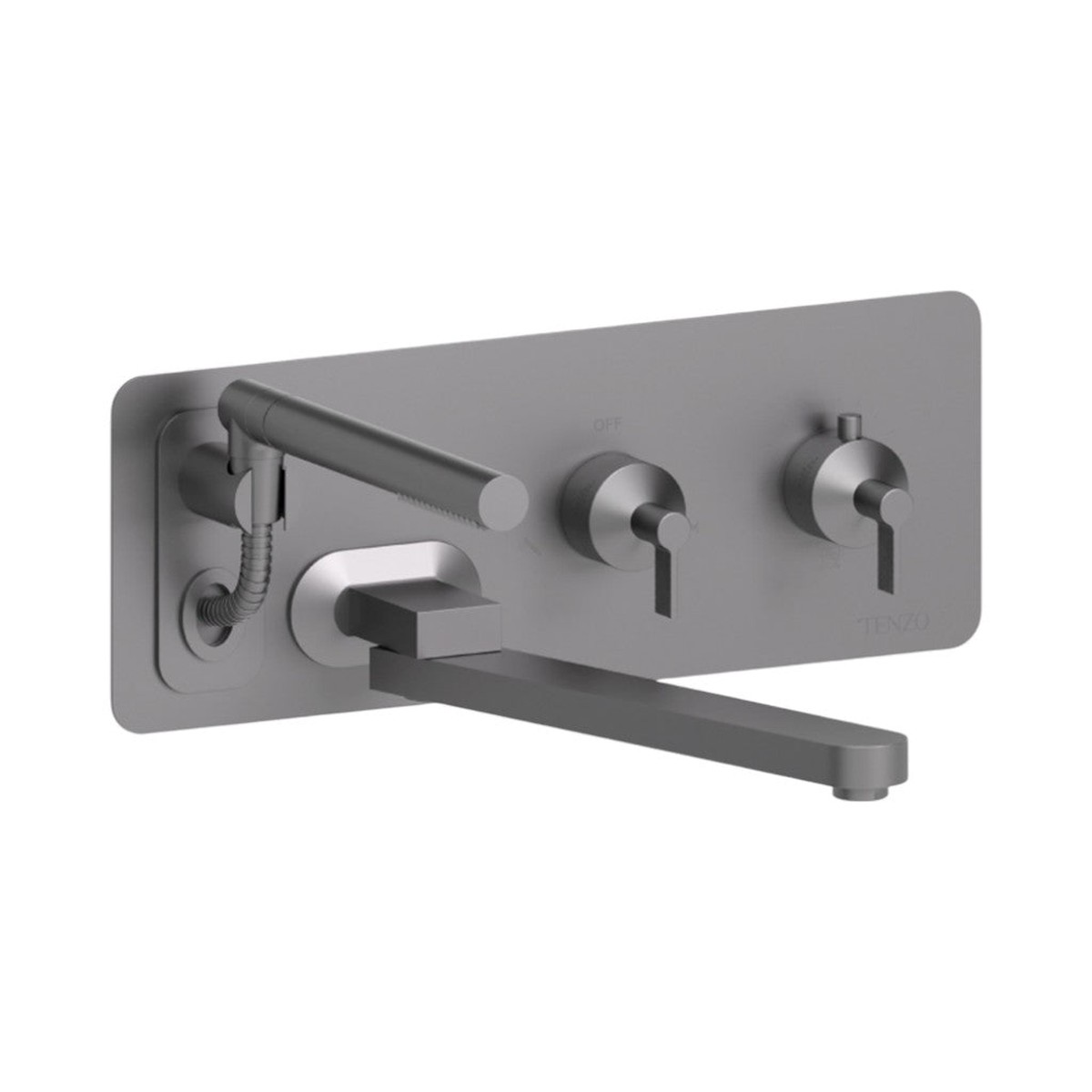 Paloma Retractable Hose 12 Swivel Spout Complete Tub Faucet - Wall Mount - 16 BrassGun Metal