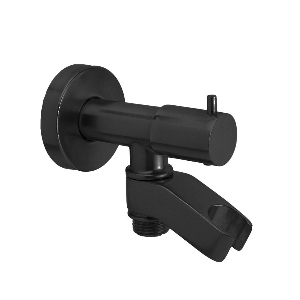 Universal Water Supply Elbow With Built In Shut Off Hand Shower Holder Connector - Wall Mount - 4 BrassMatt Black