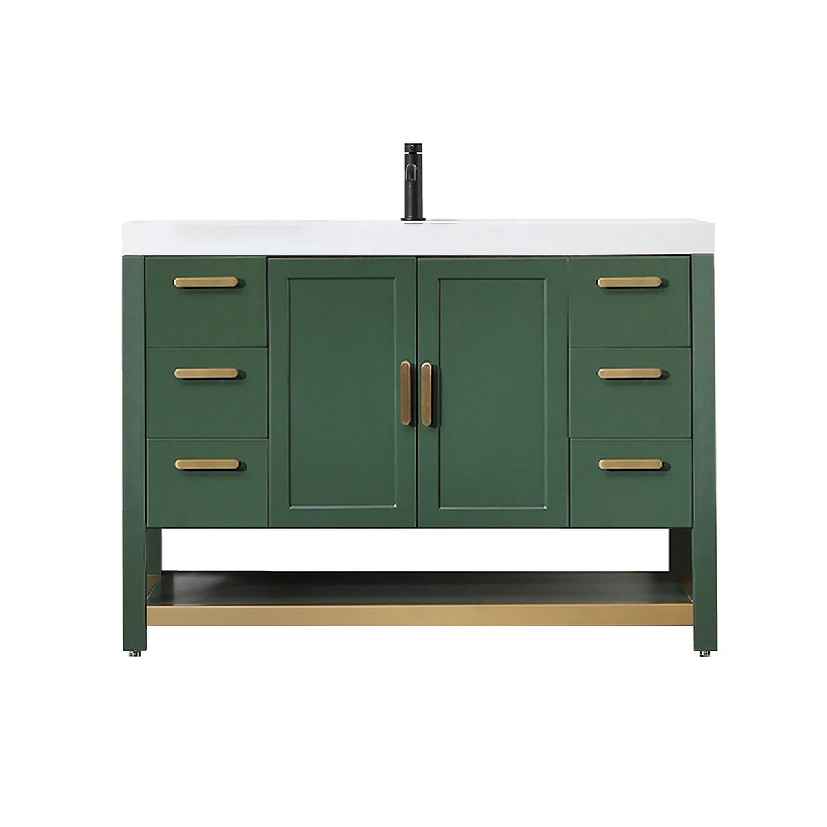 Winchester 6 Drawers And 2 Doors Bathroom Vanity with White Quartz Sink - Floor Mount - 48 WoodForest Green