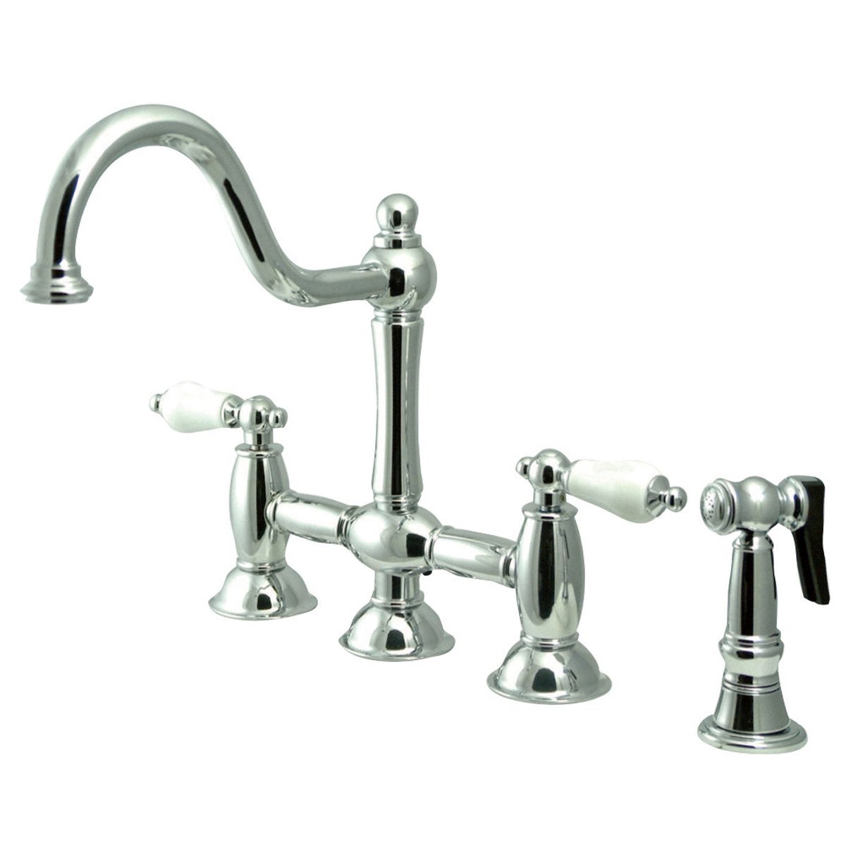 Kingston Brass Restoration 2-Handle Kitchen Bridge Faucet with Brass Sprayer