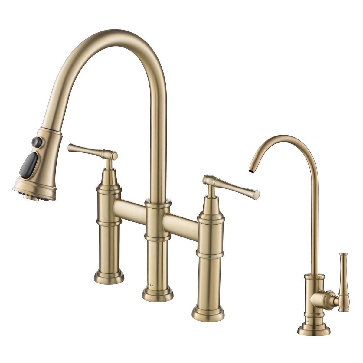 KRAUS Allyn Transitional Bridge Kitchen Faucet Water Filter Faucet in Brushed Gold