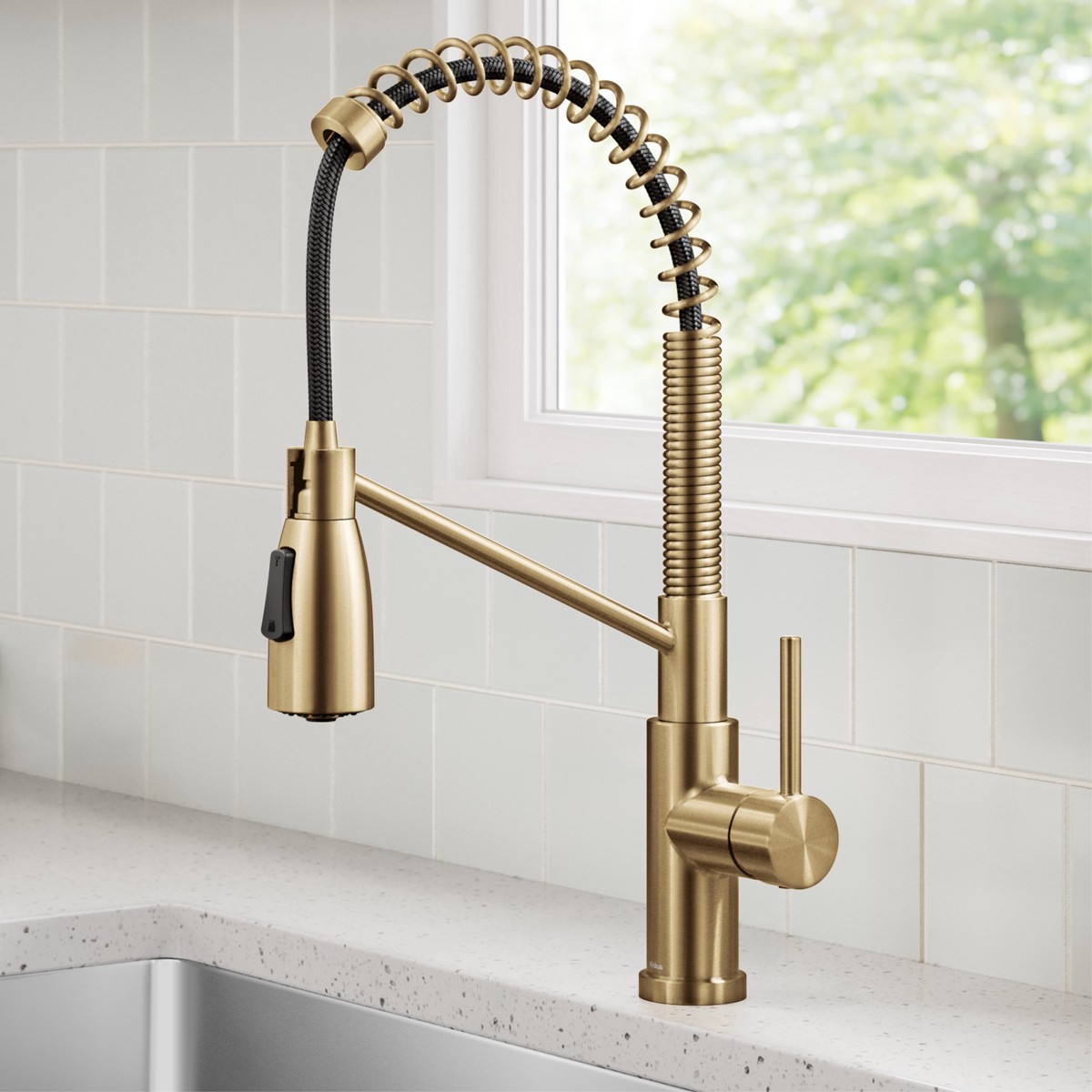 KRAUS Coda Commercial Style Single Handle Pull Down Kitchen Faucet in Brushed Brass