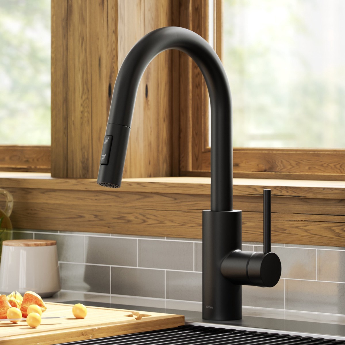KRAUS Oletto Pull-Down Single Handle Kitchen Faucet in Matte Black
