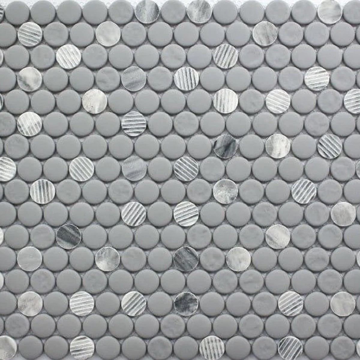 Rockart Gray Granite Penny Round Mosaic Wall Tile - Wall Or Floor Mount - 12 x 12 PorcelainGray 1800 Price Per Piece