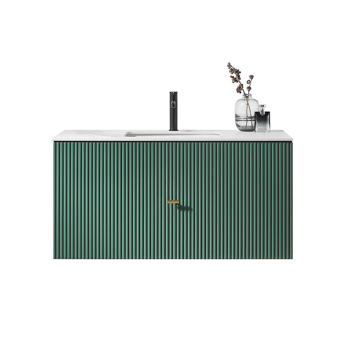 Barcelona 1 Drawer Bathroom Vanity with White Stone Sink - Wall Mount - 42 WoodForest Green
