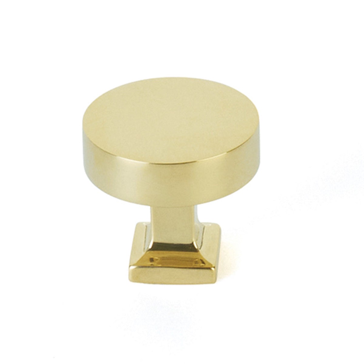 Haniburton Square Base Round Cabinet Knob - Cabinet Mount - 2 BrassUnlacquered Brass