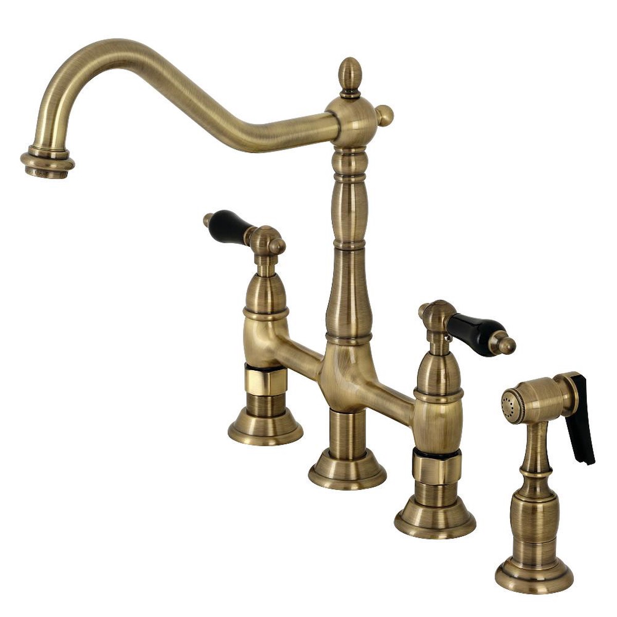 Kingston Brass KS127XPKLBS-P Duchess Bridge Kitchen Faucet with Brass Sprayer