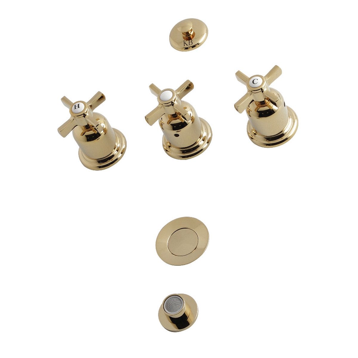 Kingston Brass Millennium KB6322ZX 3-Handle Bidet Faucet in Polished Brass