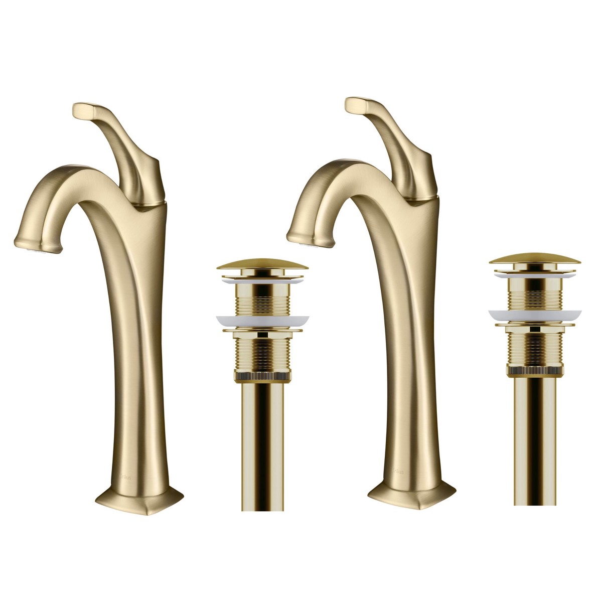 KRAUS Arlo 2-Pack Single Handle Vessel Bathroom Faucet with Pop Up Drain in Brushed Gold