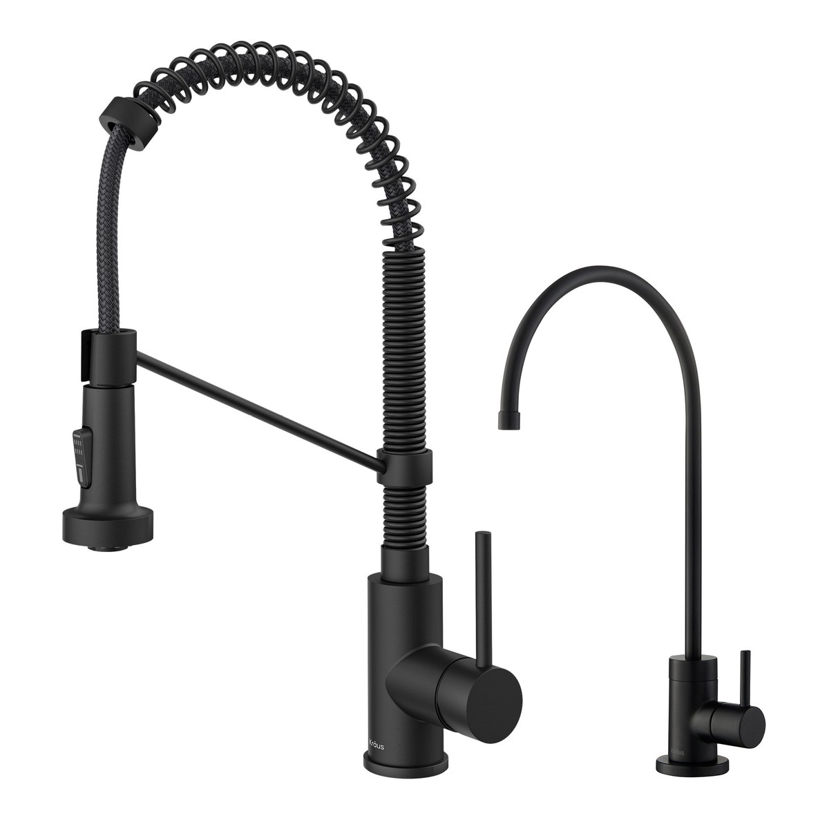 KRAUS Bolden Commercial Style Pull-Down Kitchen Faucet and Purita Water Filter Faucet Combo in Matte Black