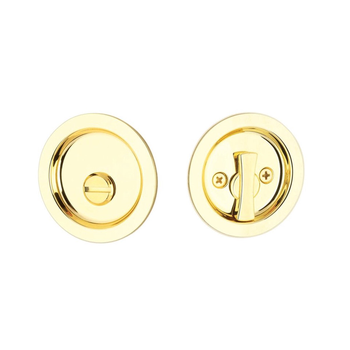 Round Privacy Tubular Pocket Door Lockset - Door Mount - 3 BrassPolished Brass