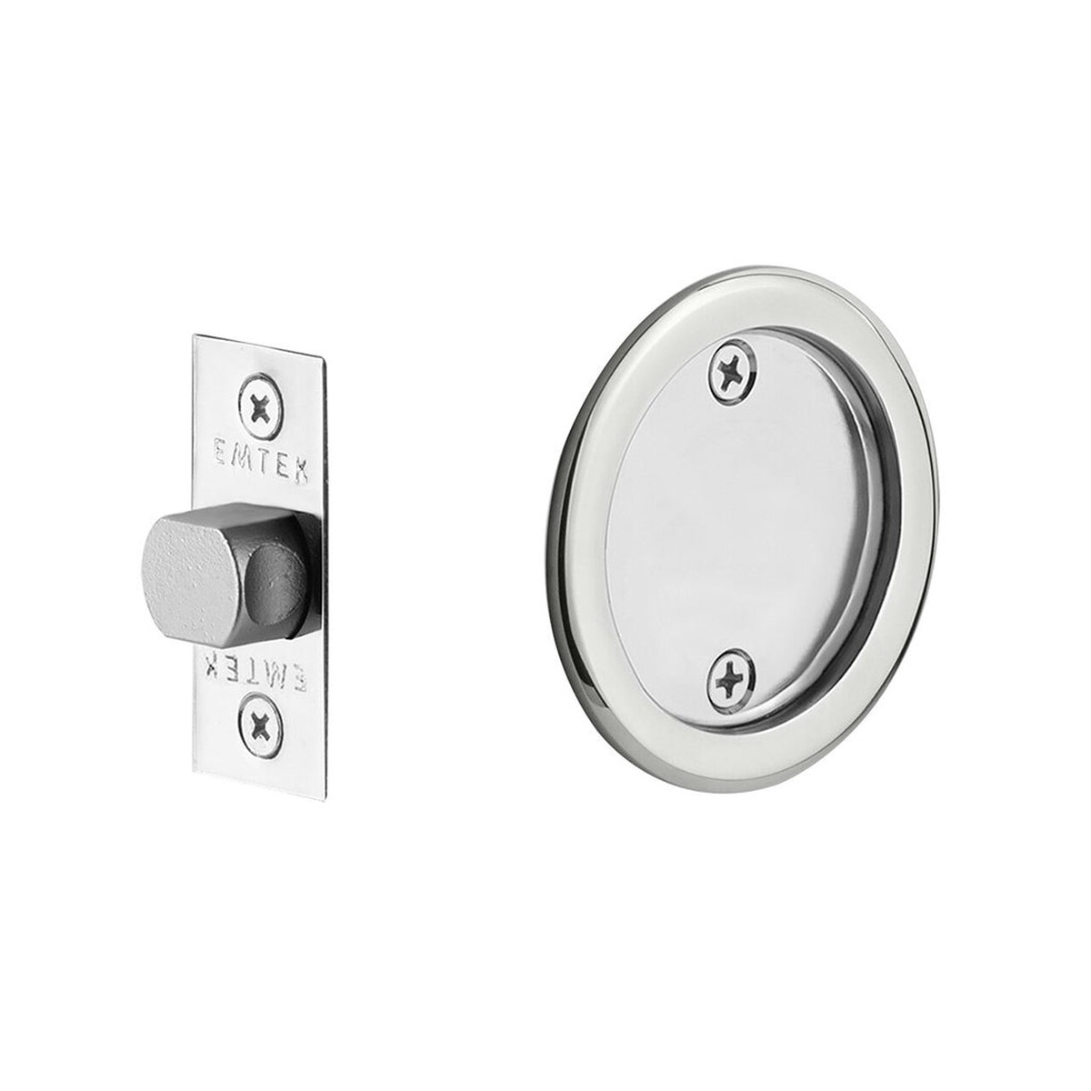 Round Tubular Passage Pocket Door Lockset - Door Mount - 3 BrassPolished Chrome