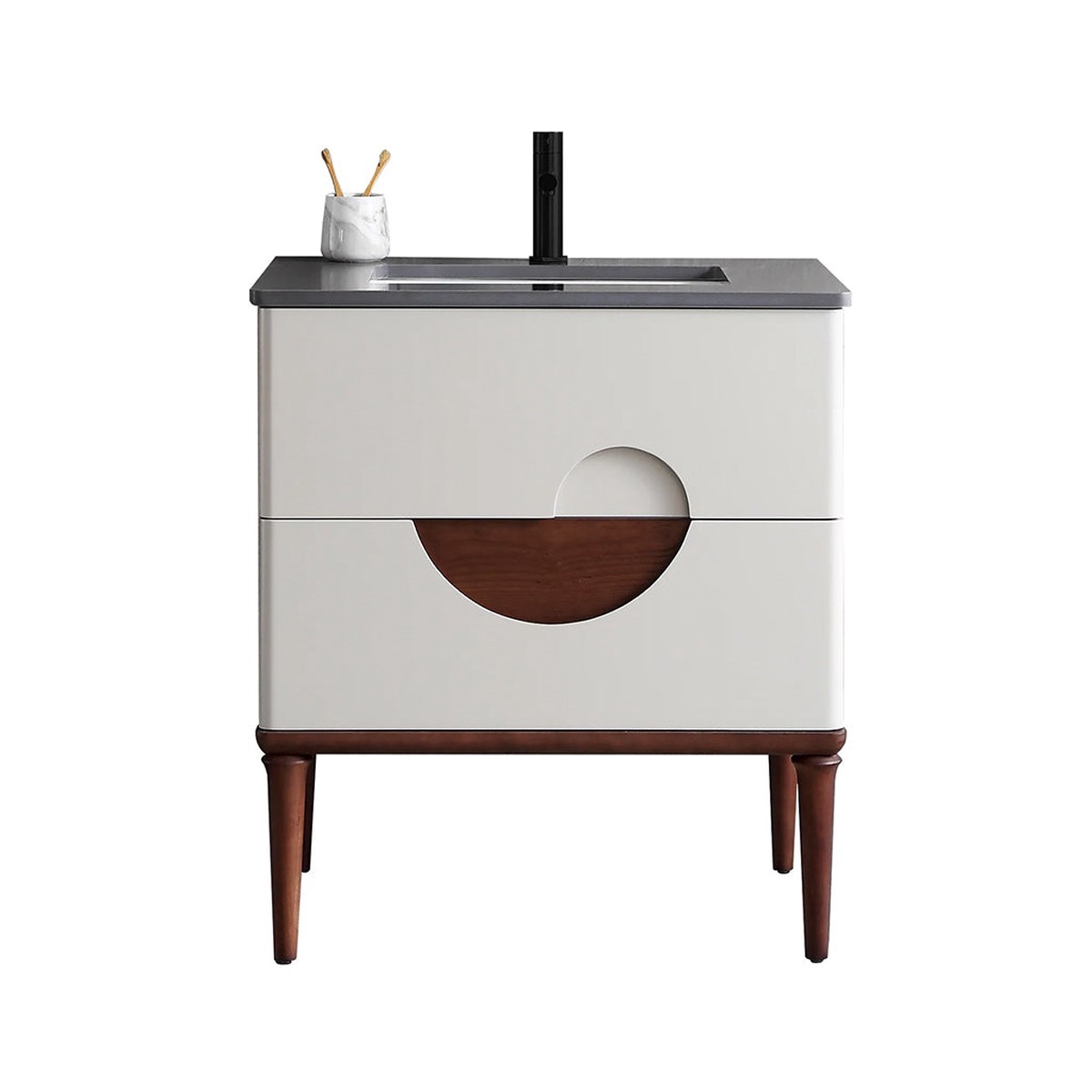 Burano 2 Drawers Bathroom Vanity with Quartz Sink - Floor Mount - 30 WoodBeigeWalnut
