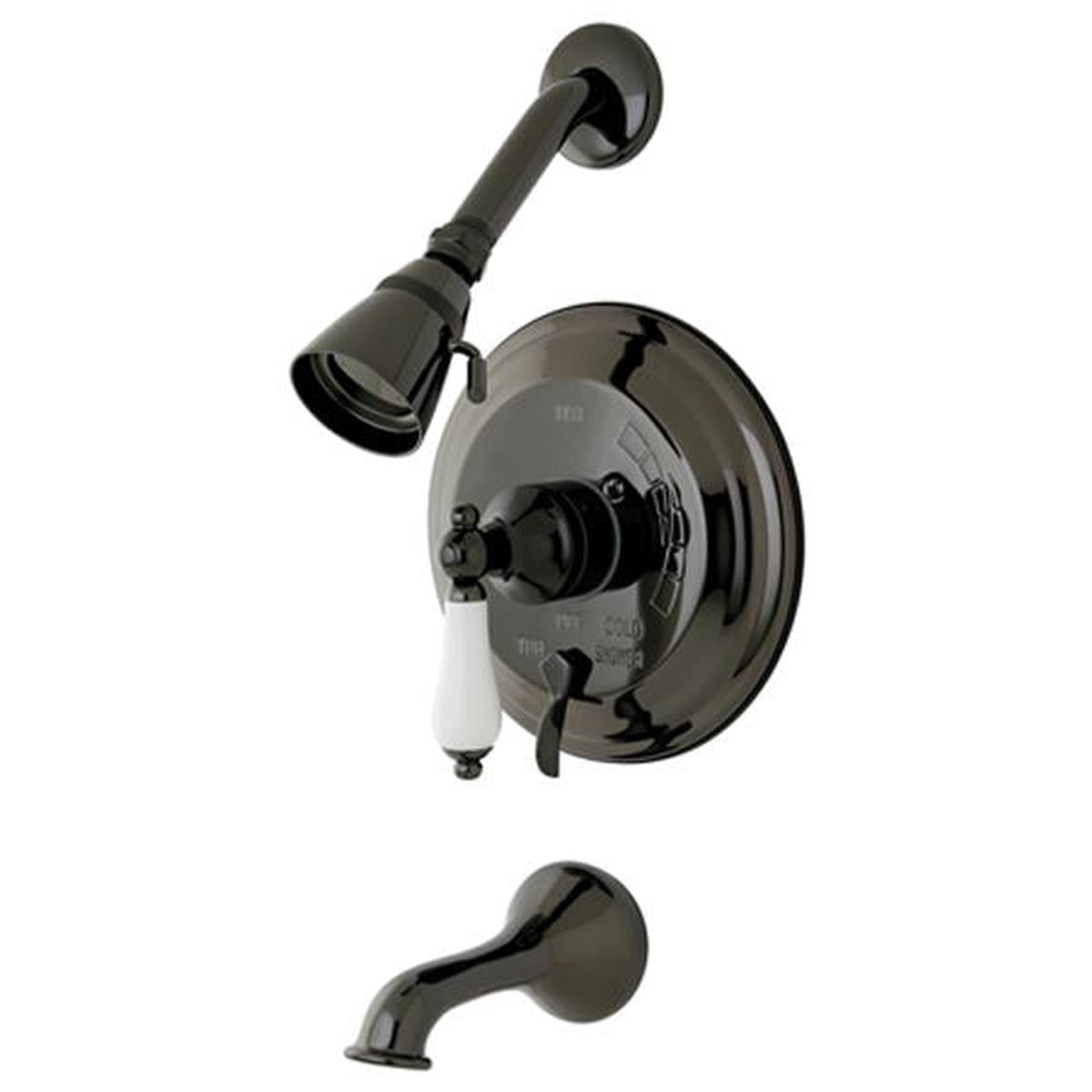 Kingston Brass Water Onyx NB36300PL Pressure Balanced Tub and Shower Faucet with Porcelain Lever Handle and Vintage Spout