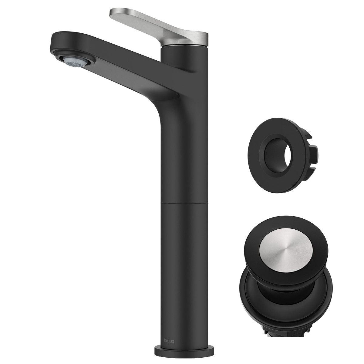 KRAUS Indy Single Handle Vessel Bathroom Faucet in Matte Black with Brushed Nickle
