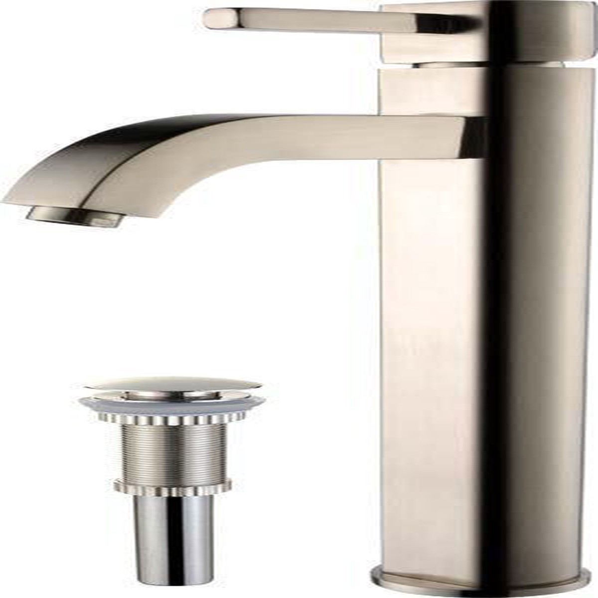 KRAUS Ramus Single Lever Vessel Bathroom Faucet with Matching Pop Up Drain in Satin Nickel