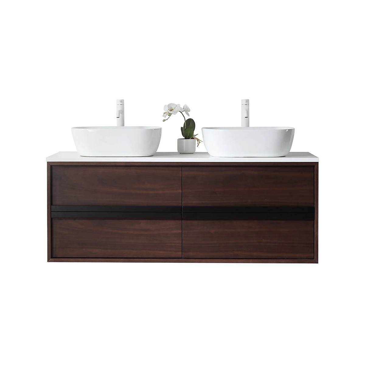 Sintra 4 Drawers Bathroom Vanity with Quartz Top and Vessel Sink - Wall Mount - 55 WoodDark Walnut