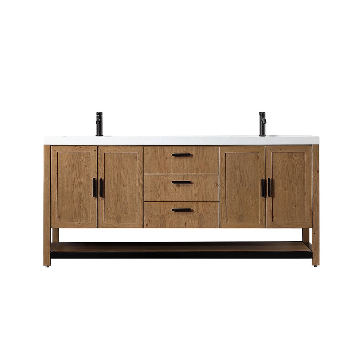 Winchester 3 Drawers And 4 Doors Bathroom Vanity with White Quartz Sink - Floor Mount - 72 WoodPecan Oak