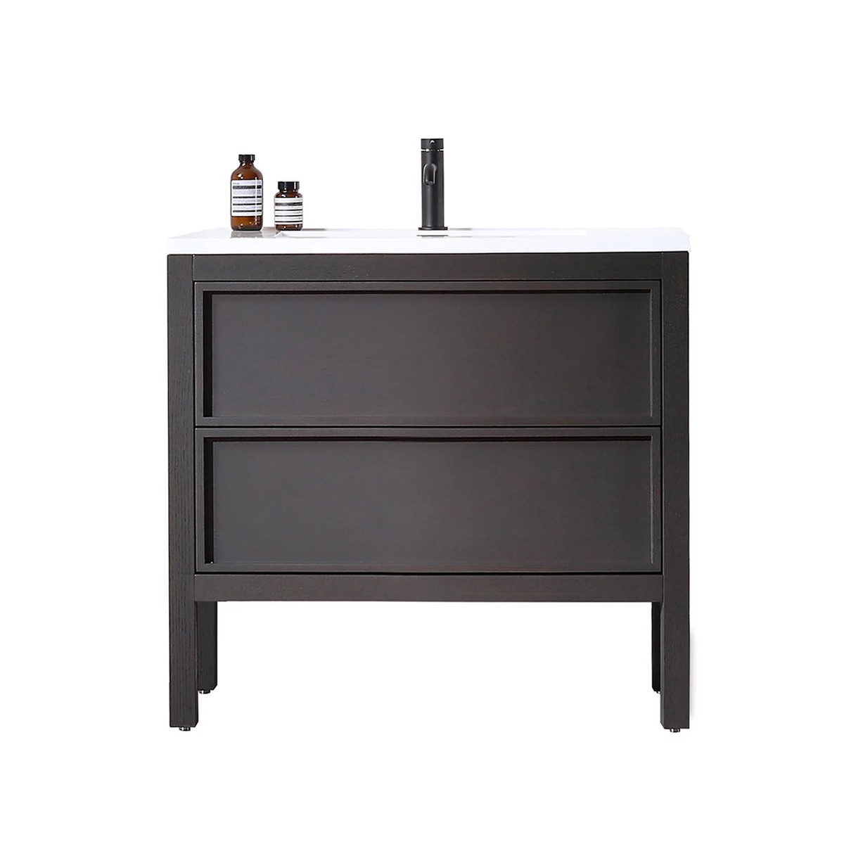 Annecy 2 Drawers Bathroom Vanity with Acrylic Sink - Floor Mount - 36 WoodCharcoal Oak