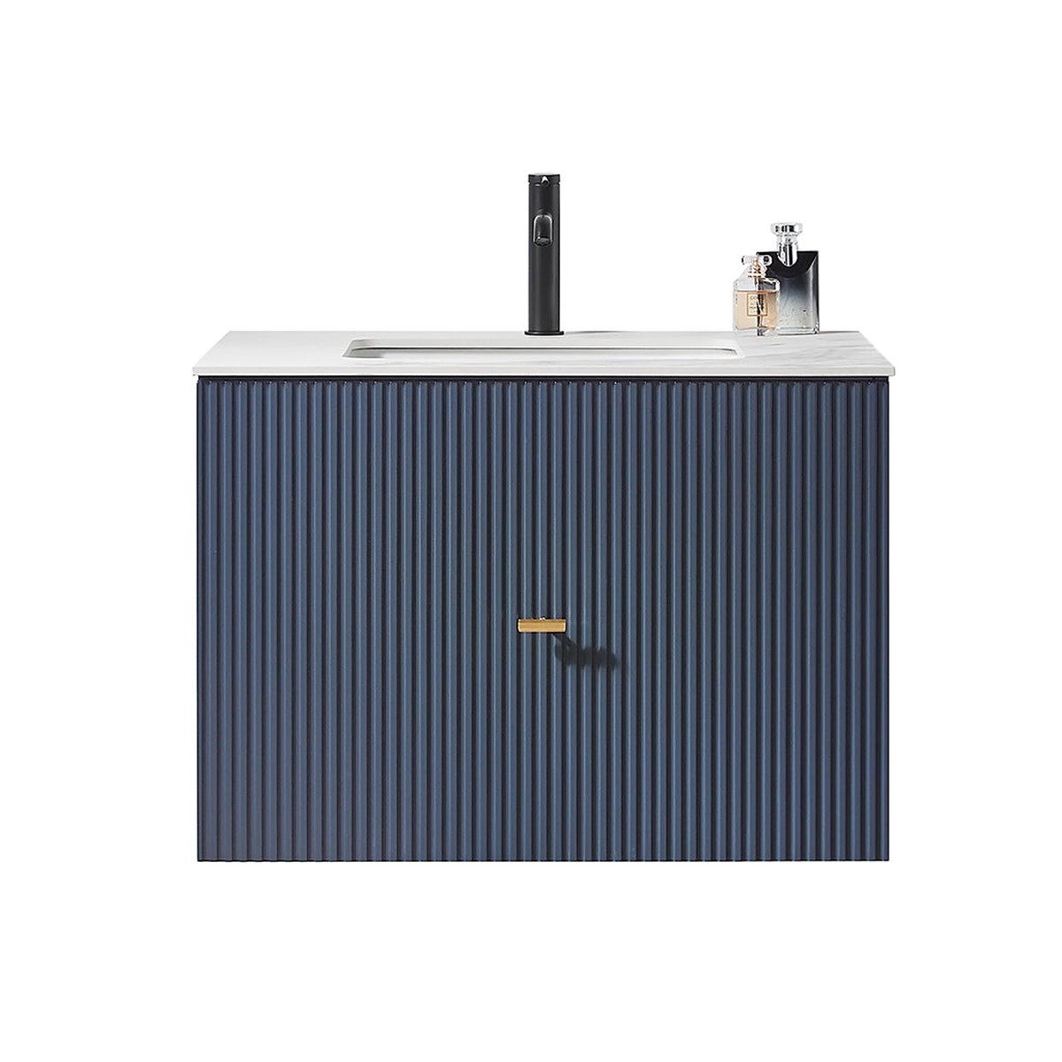 Barcelona 1 Drawer Bathroom Vanity with White Stone Sink - Wall Mount - 30 WoodDark Blue