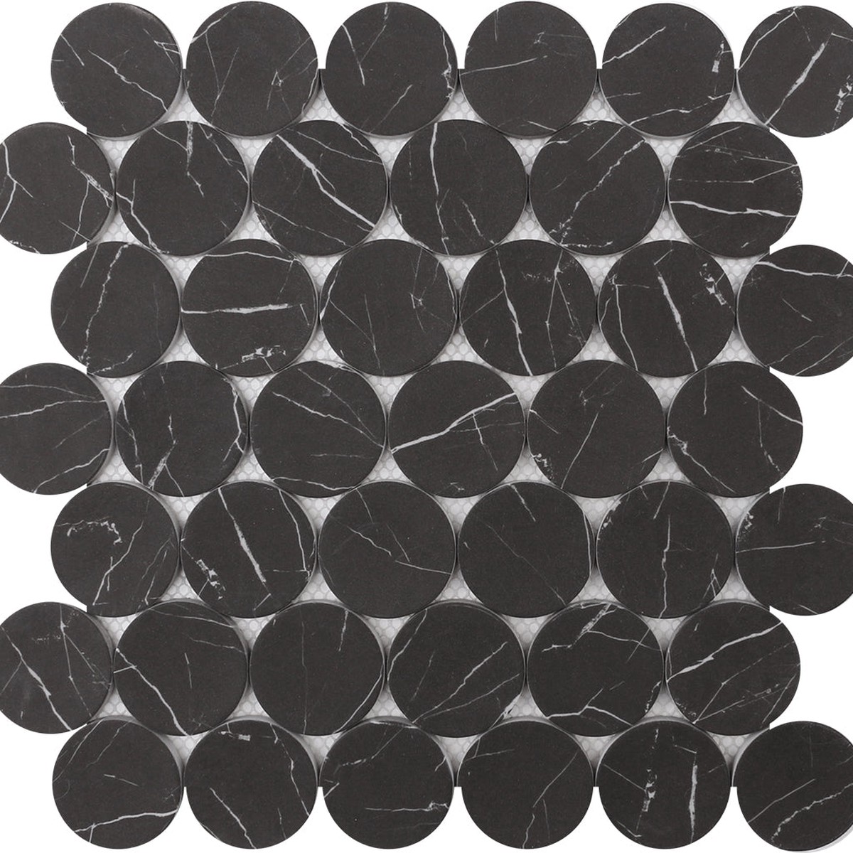 Rockart Nero Marquina Dots Mosaic Floor Tile - Wall Or Floor Mount - 12 x 12 StoneMatt BlackWhite 1600 Price Per Piece