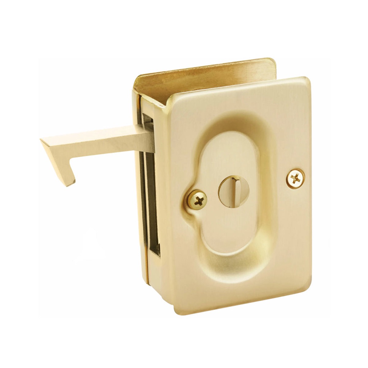 Standard Square Privacy Pocket Door Lockset - Door Mount - 4 BrassSatin Brass
