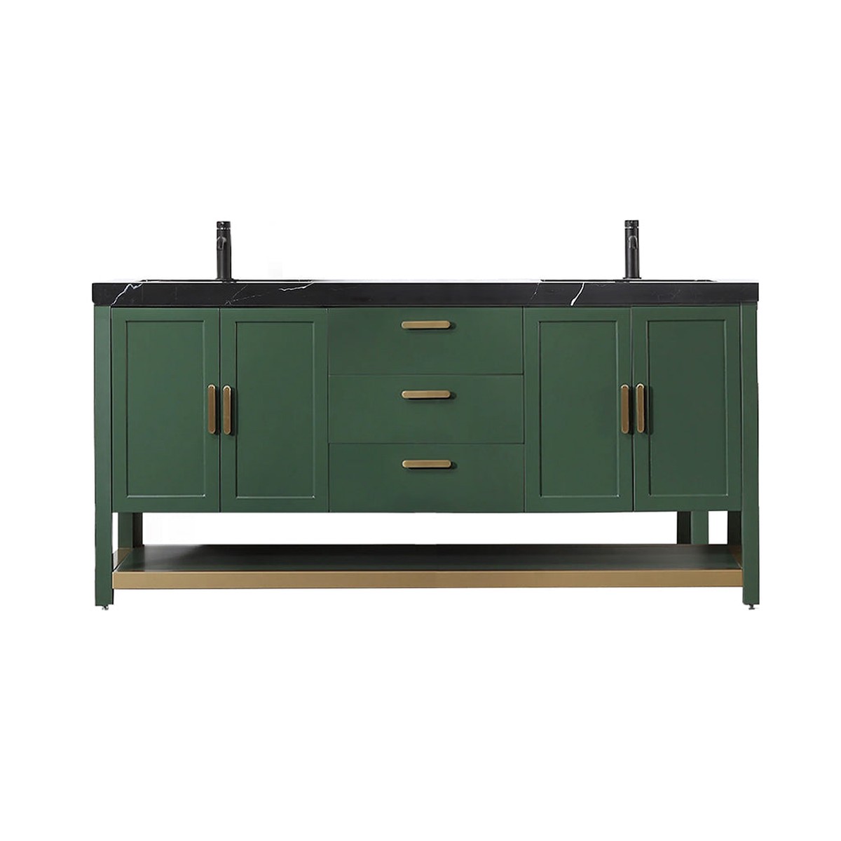 Winchester 3 Drawers and 4 Doors Bathroom Vanity with Black Quartz Sink - Floor Mount - 72 WoodForest Green