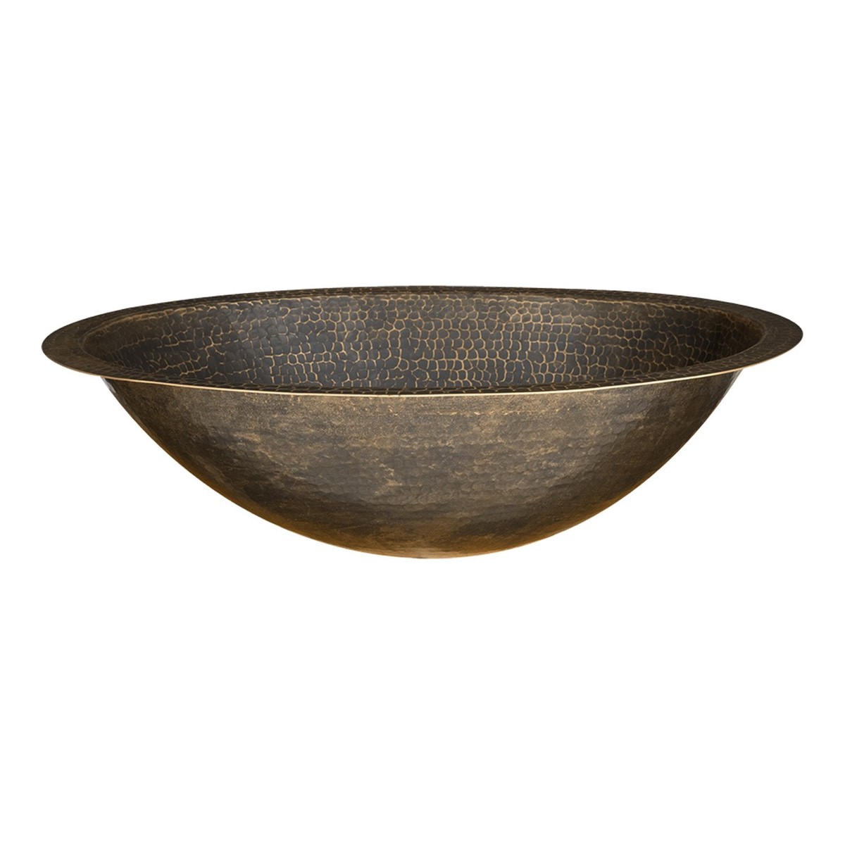 19 Oval Under Counter Hammered Copper Bathroom Sink in Antique Brass