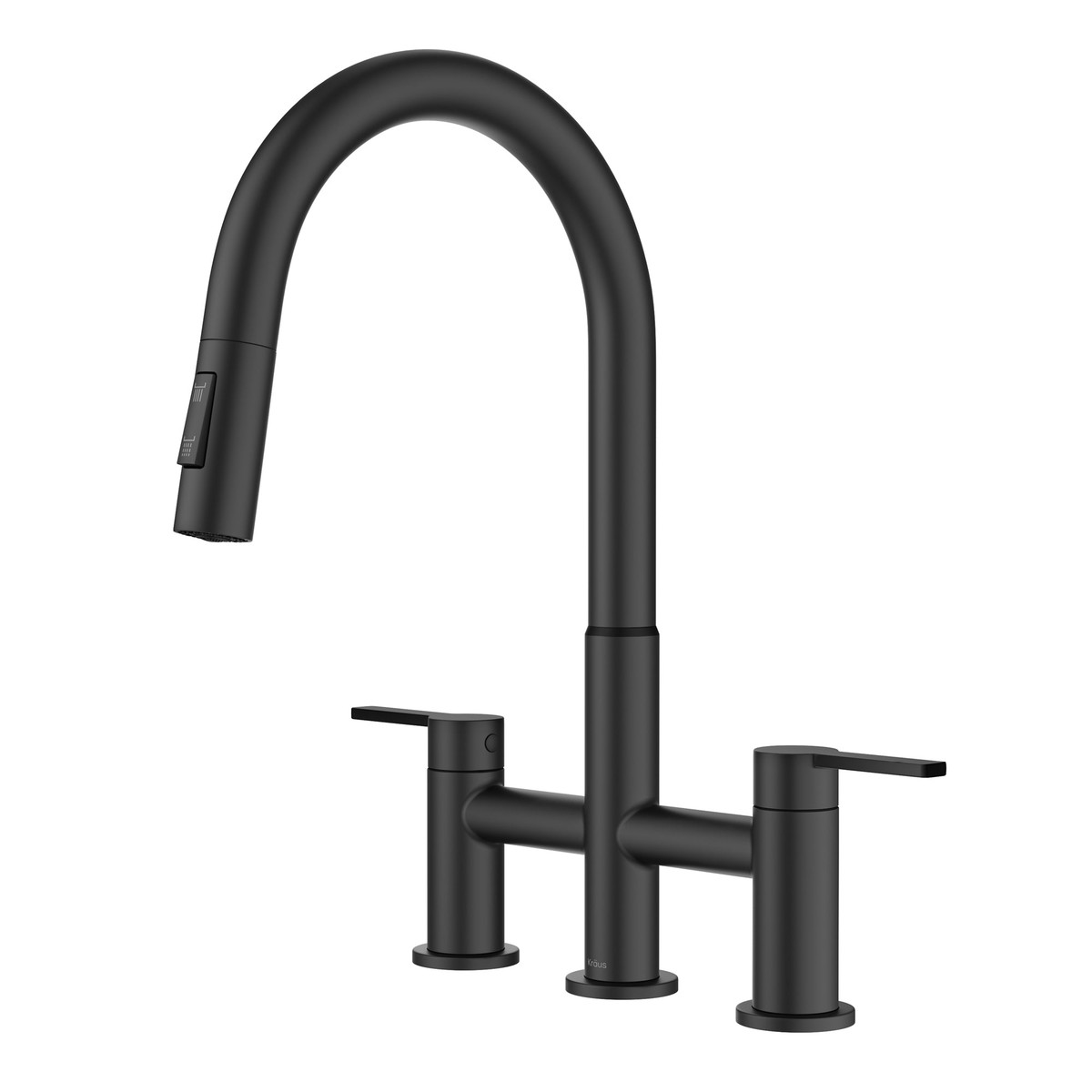 KRAUS Contemporary Bridge Kitchen Faucet with Spray-Head in Matte Black