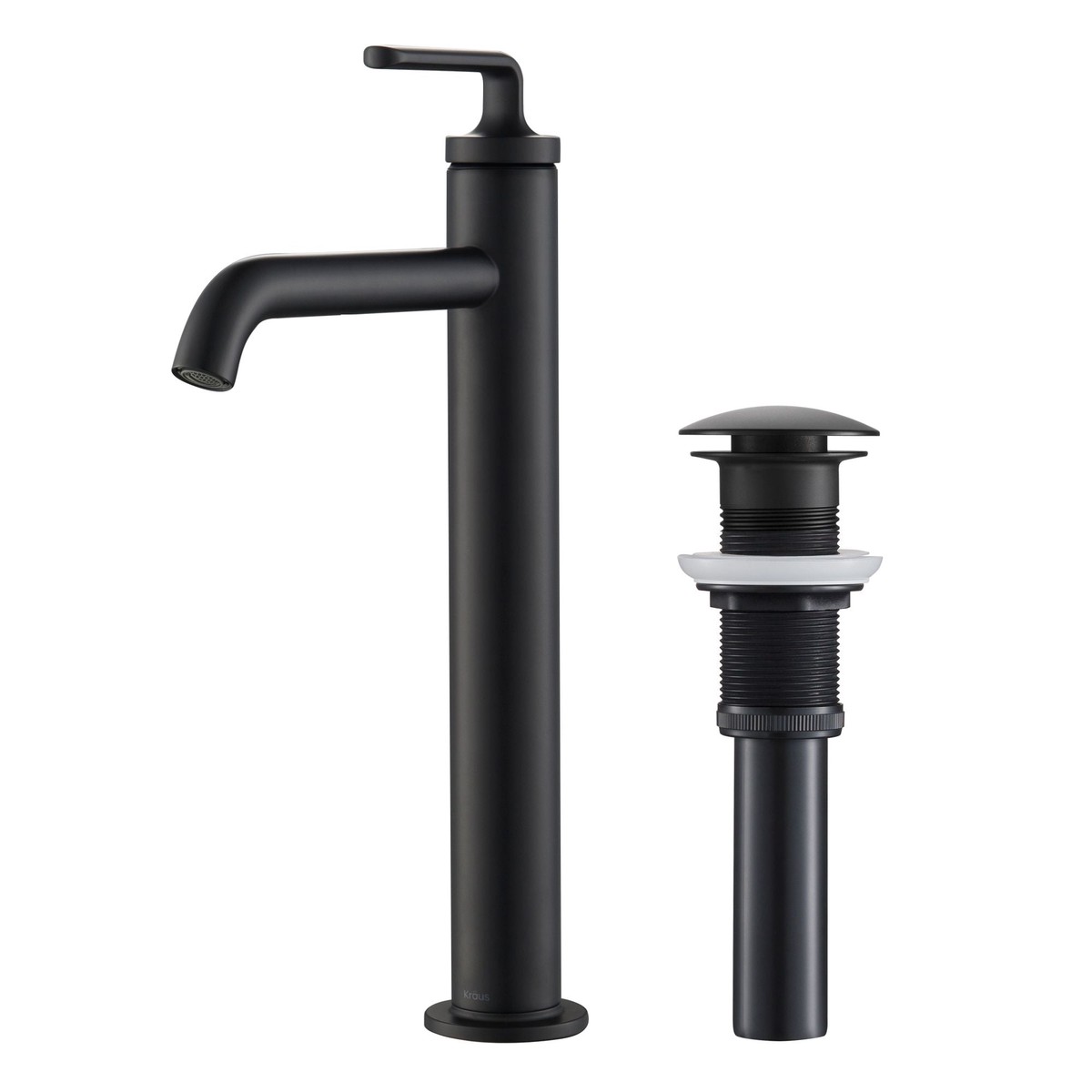 KRAUS Ramus Single Handle Vessel Bathroom Sink Faucet with Pop-Up Drain in Matte Black