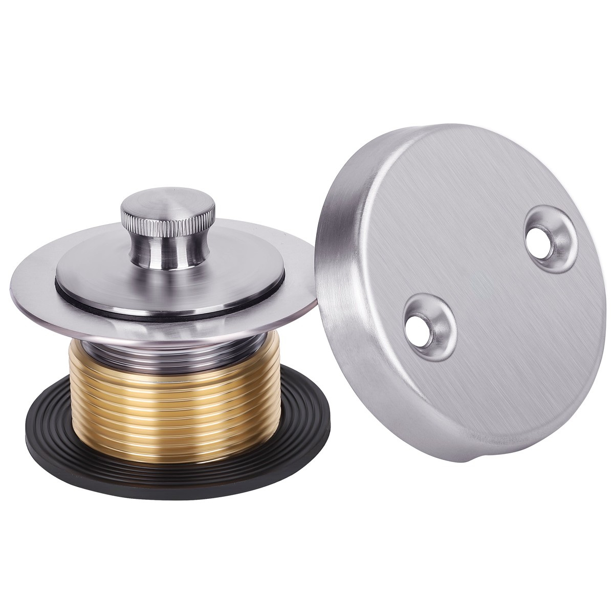 PRIMSOPH Lift Turn Tub Drain Trim Kit with Two Hole Overflow Faceplate Brushed Nickel