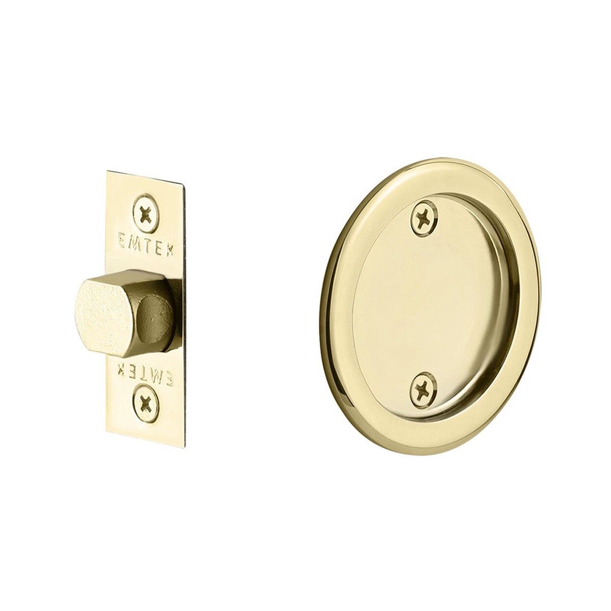 Round Tubular Passage Pocket Door Lockset - Door Mount - 3 BrassUnlacquered Brass
