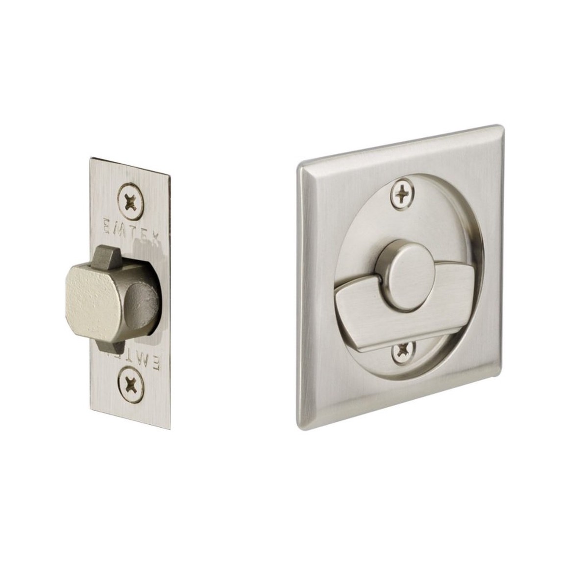 Square Tubular Privacy Pocket Door Lockset - Door Mount - 3 BrassSatin Nickel