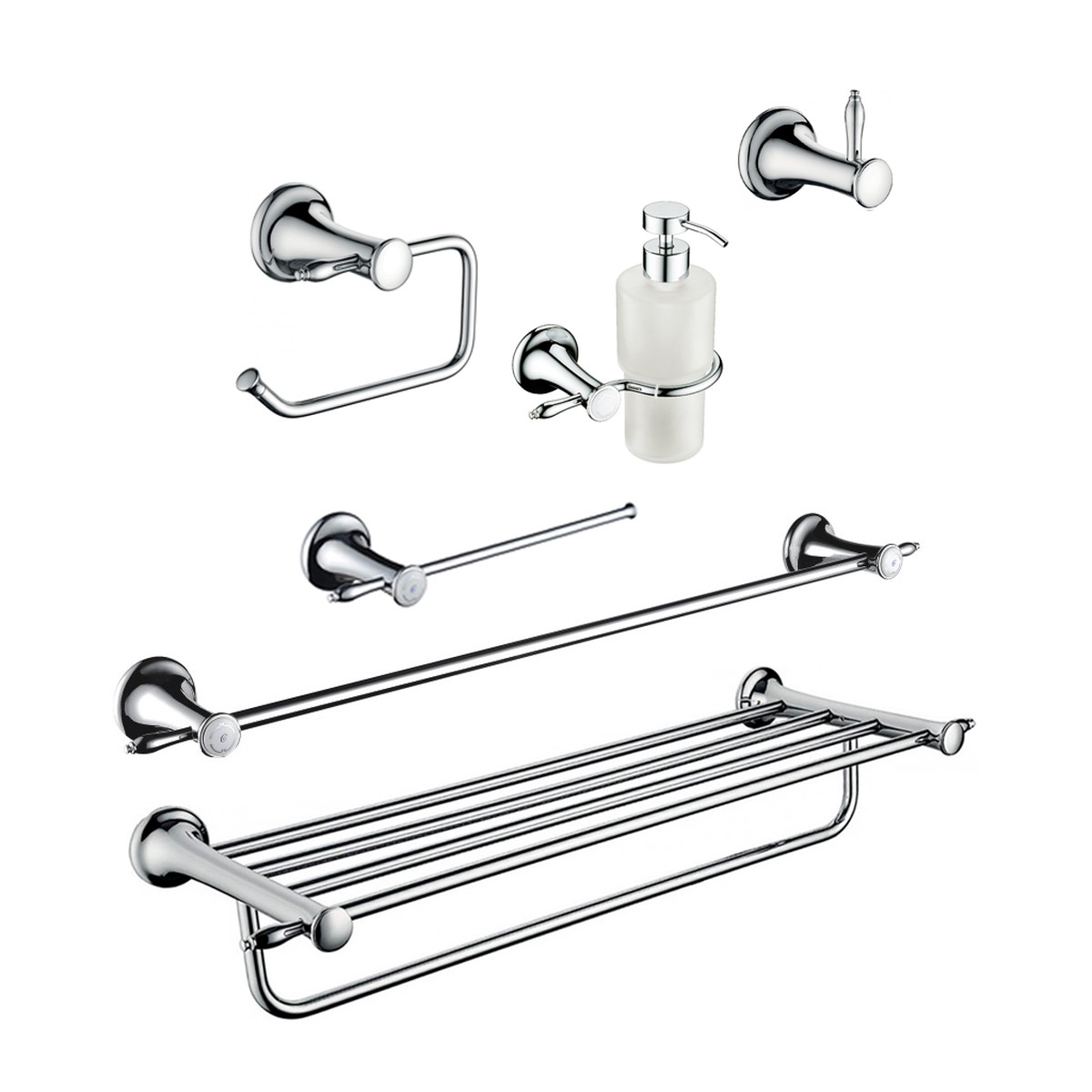 Classic Bathroom Accessories Set - Wall Mount - BrassPolished Chrome