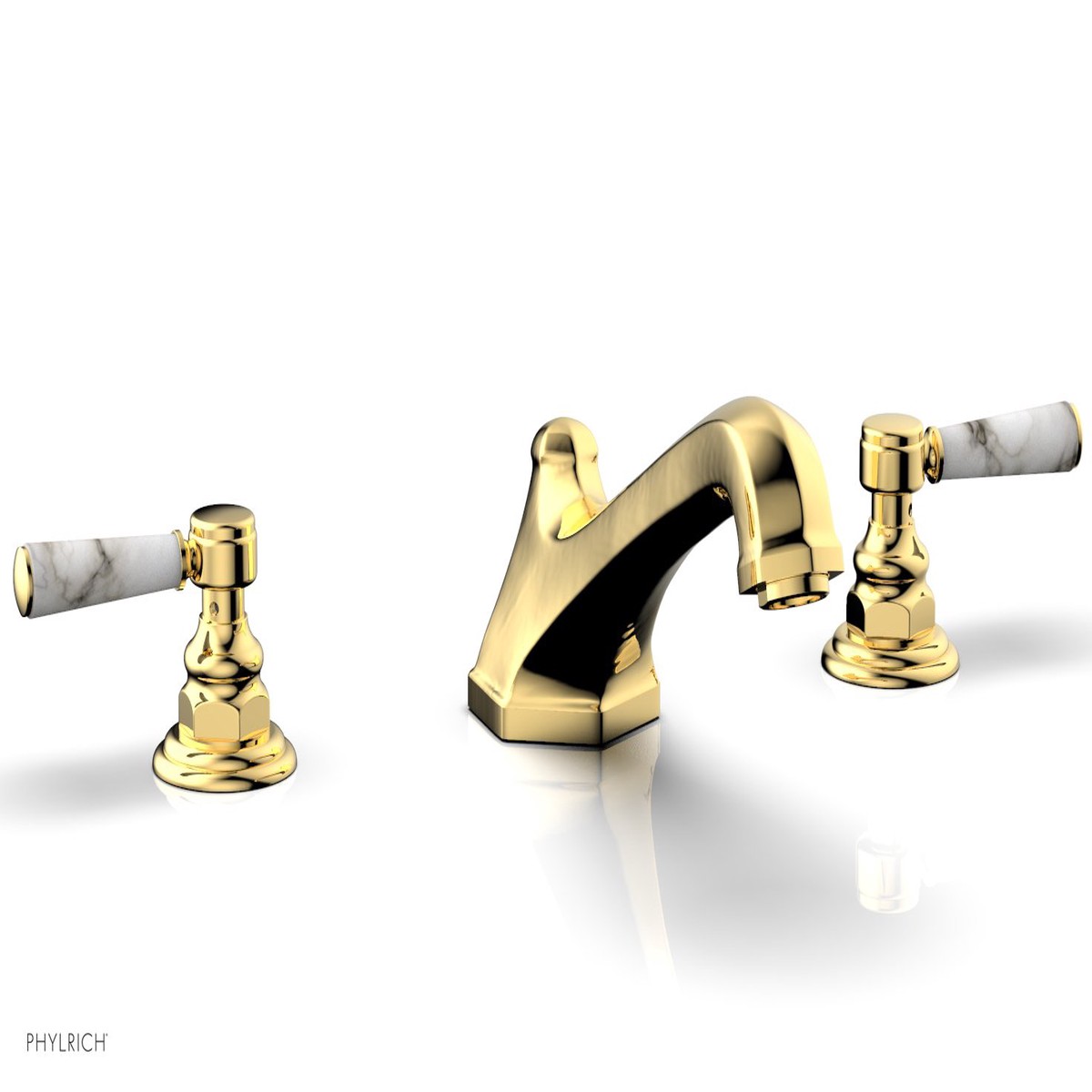 HEX TRADITIONAL Deck Tub Set - White Marble Lever Handles 500-42