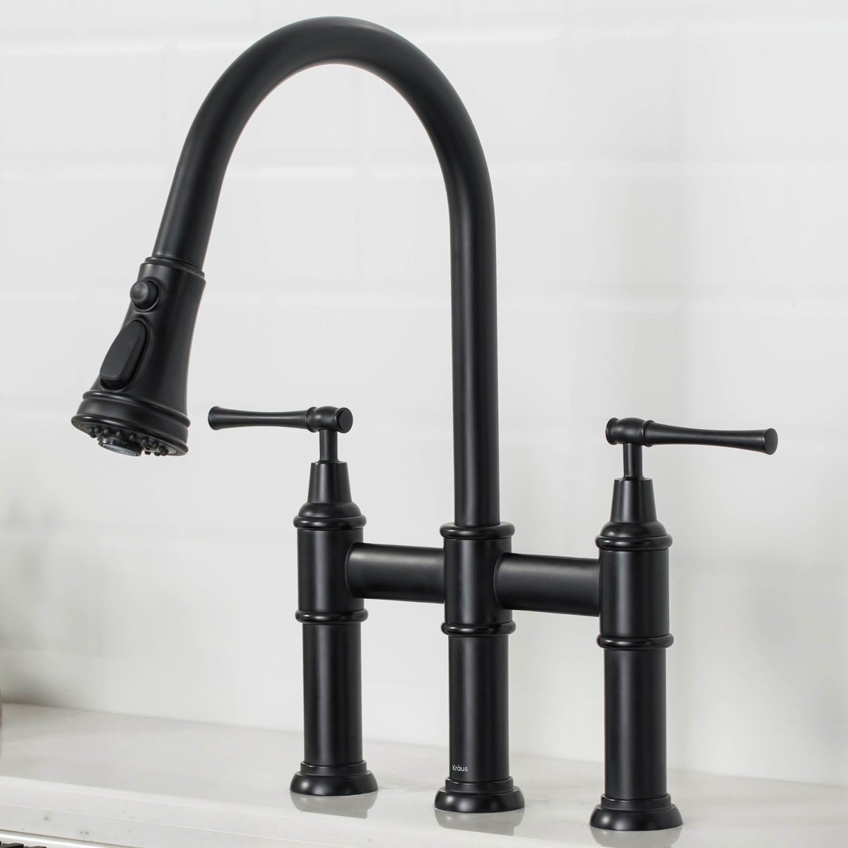 KRAUS Allyn Bridge Faucet with Pull-Down Sprayhead in Matte Black