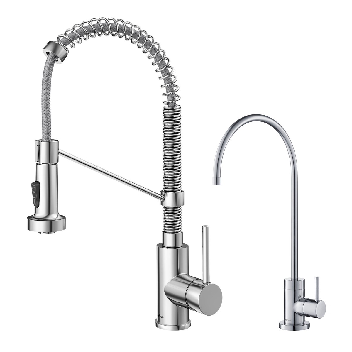 KRAUS Bolden Commercial Style Pull-Down Kitchen Faucet and Purita Water Filter Faucet Combo in Chrome