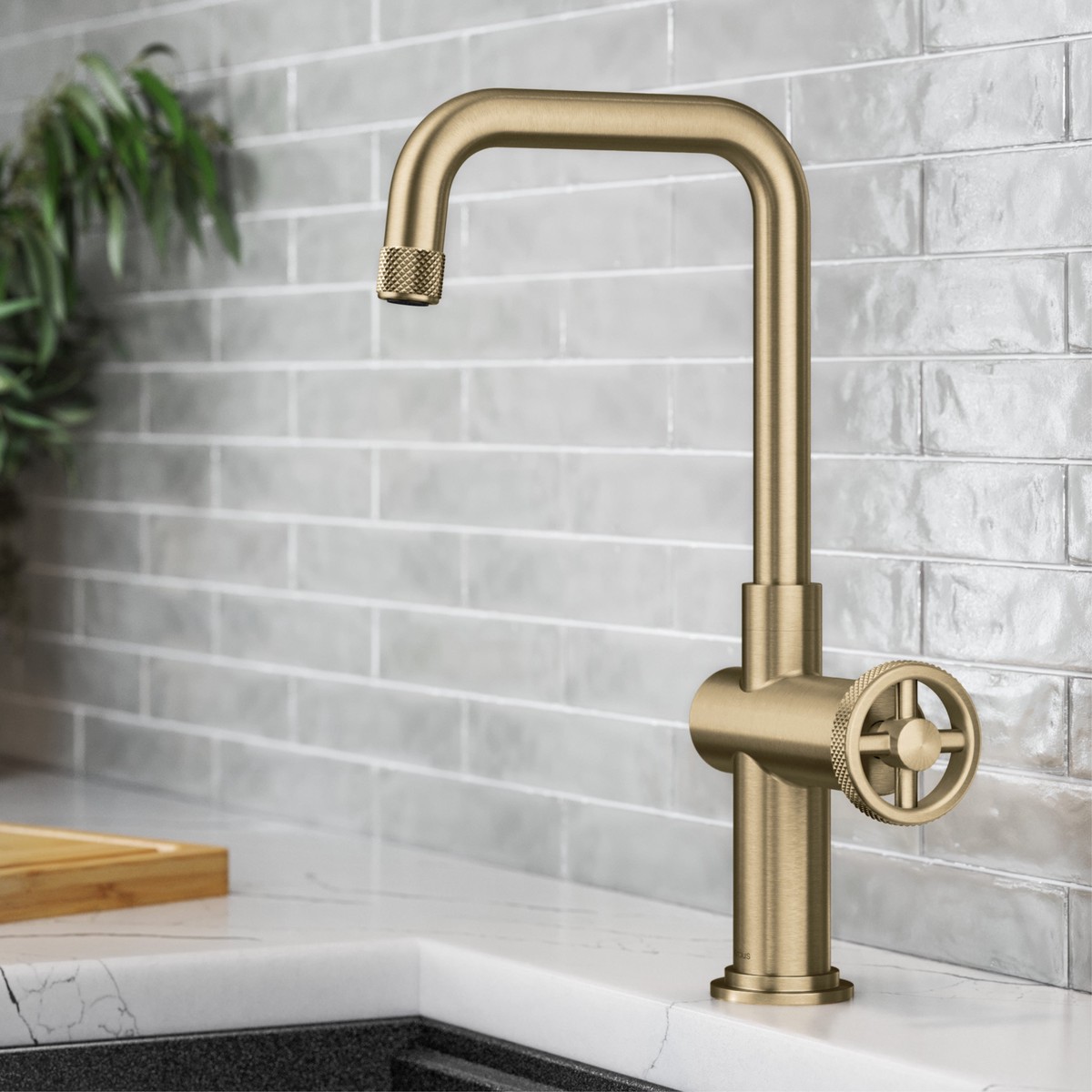 KRAUS Urbix Industrial Single Handle Kitchen Bar Faucet in Brushed Gold
