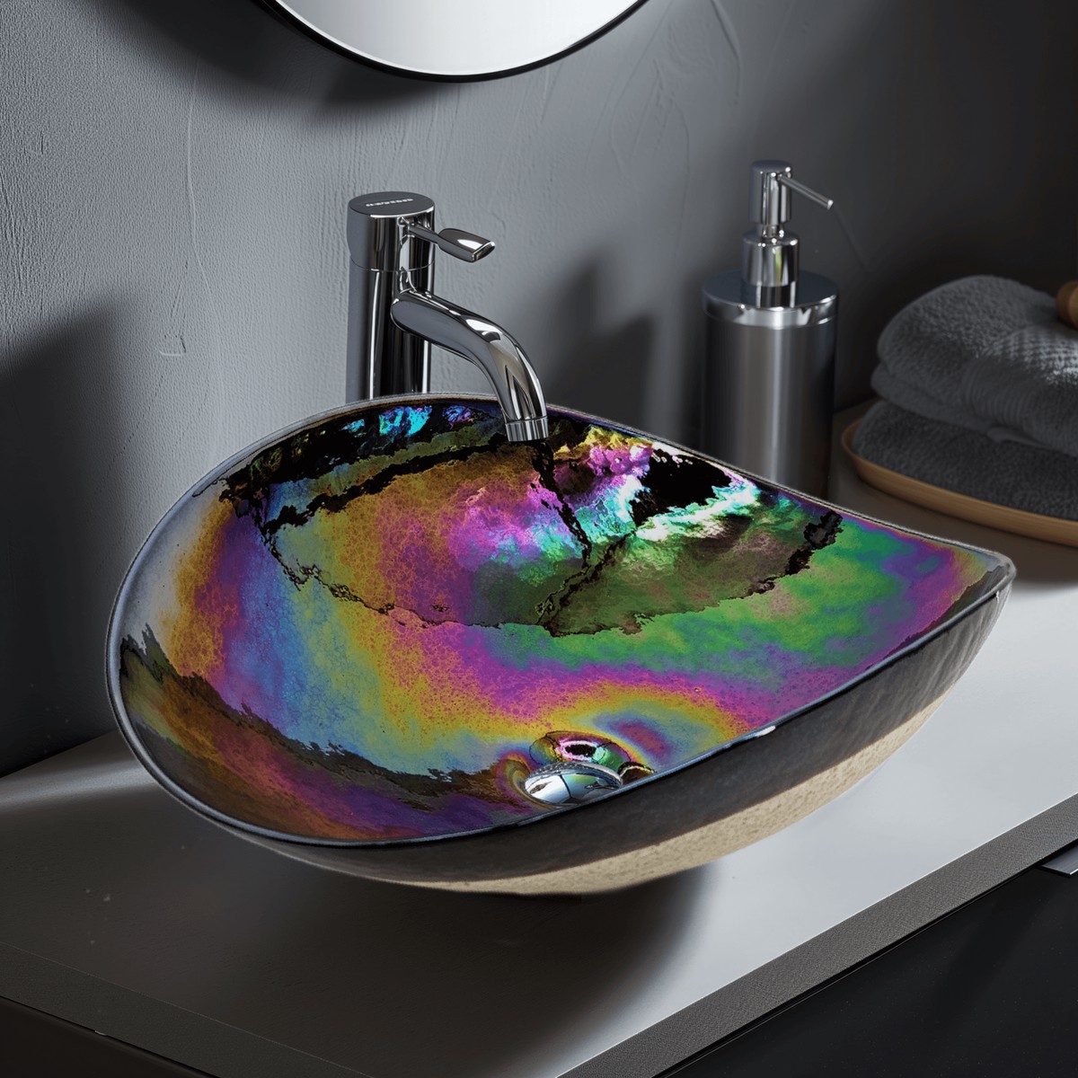 Ruvati 19 Glass Art Vessel Seashell Decorative Pattern Bathroom Sink - Chestnut Brown