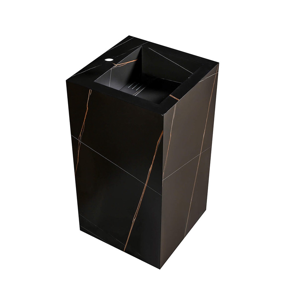Grand Square Pedestal Sink - Floor Mount - 18 Sintered StoneBlack With Gold