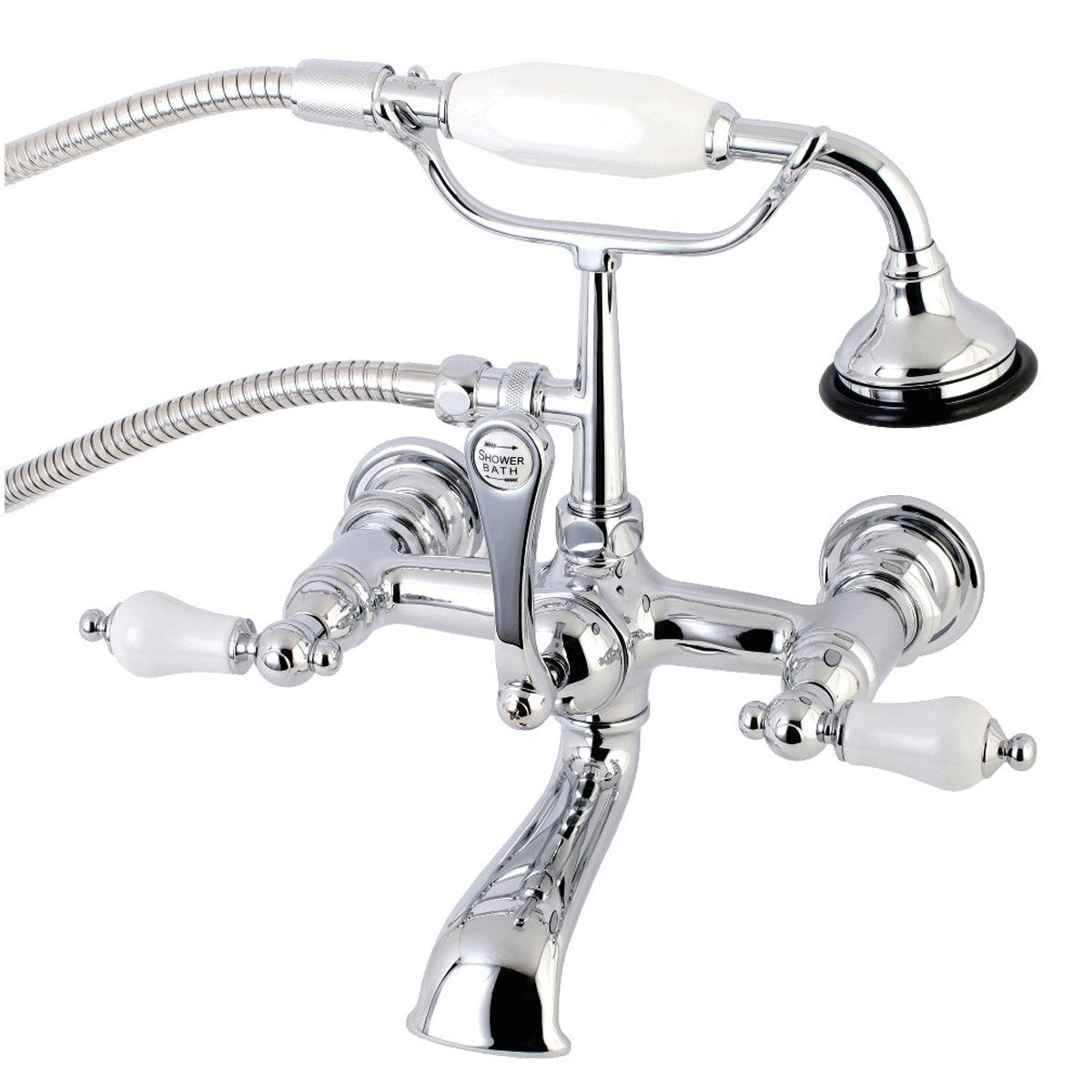 Kingston Brass AE553TX-P Aqua Vintage 7-Inch Wall Mount Tub Faucet with Hand Shower