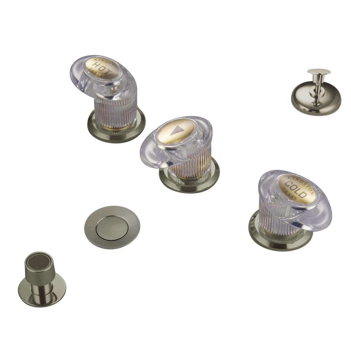Kingston Brass Legacy Three Handle Satin Nickel Bidet Faucet with Brass Pop-up