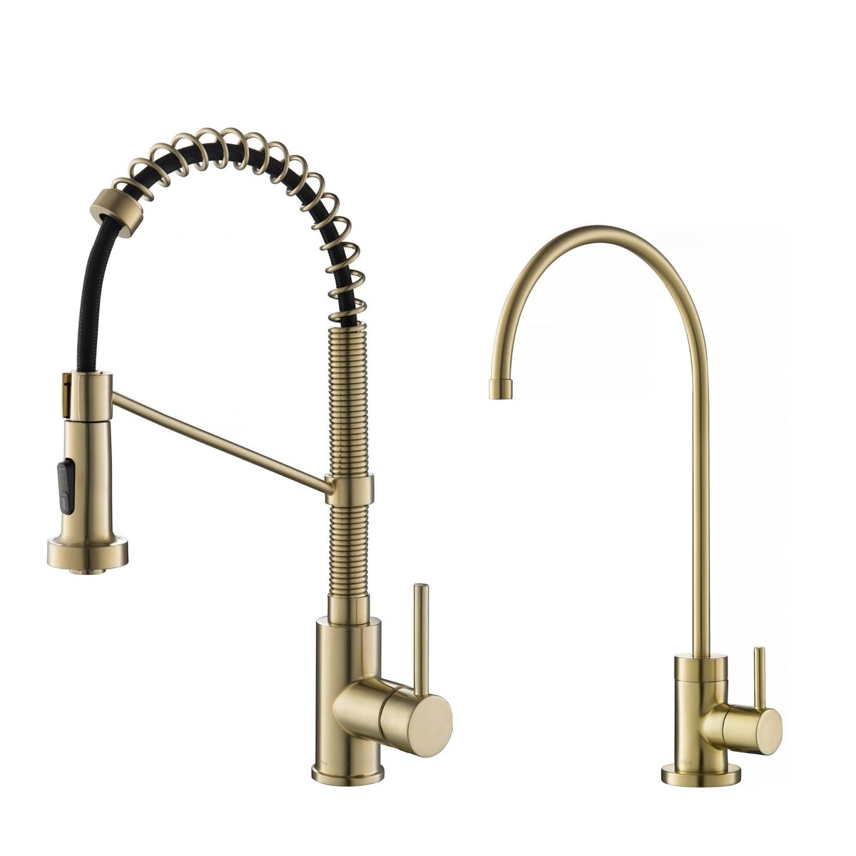 KRAUS Bolden Commercial Style Pull-Down Kitchen Faucet and Purita Water Filter Faucet Combo in Spot Free Antique Champagne Bronze