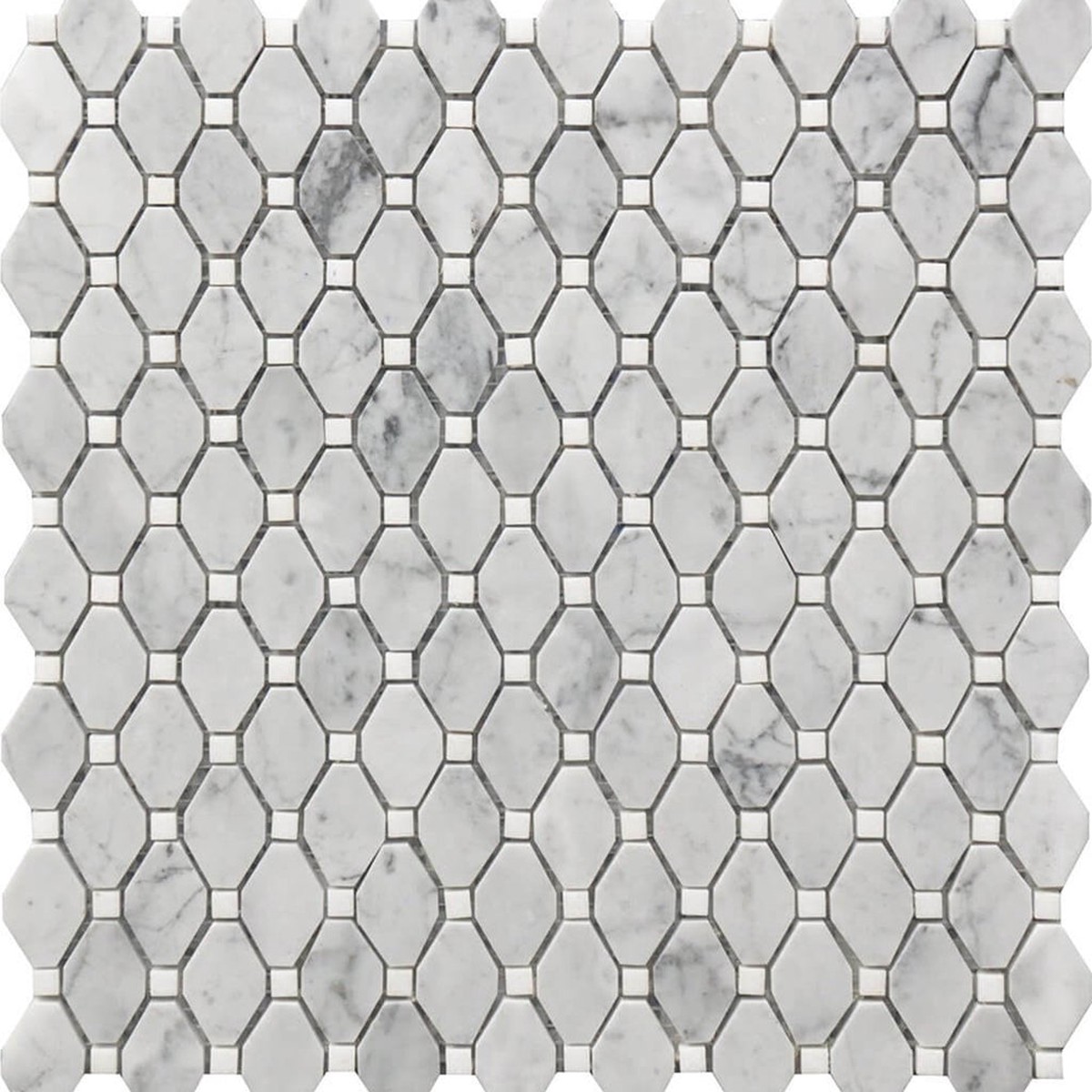 Rockart Small Rhombus Mosaic Wall Tile - Wall Or Floor Mount - 12 x 12 Carrara MarblePolished Steel 1600 Price Per Piece
