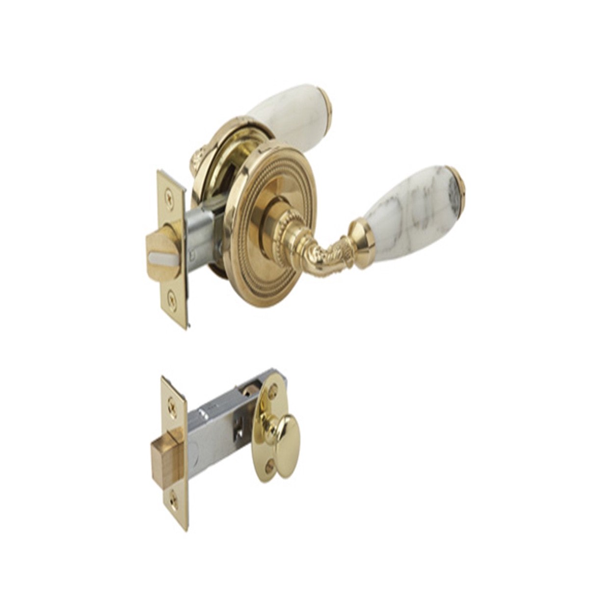 WHITE MARBLE Door Lever w Privacy Bolt 5153