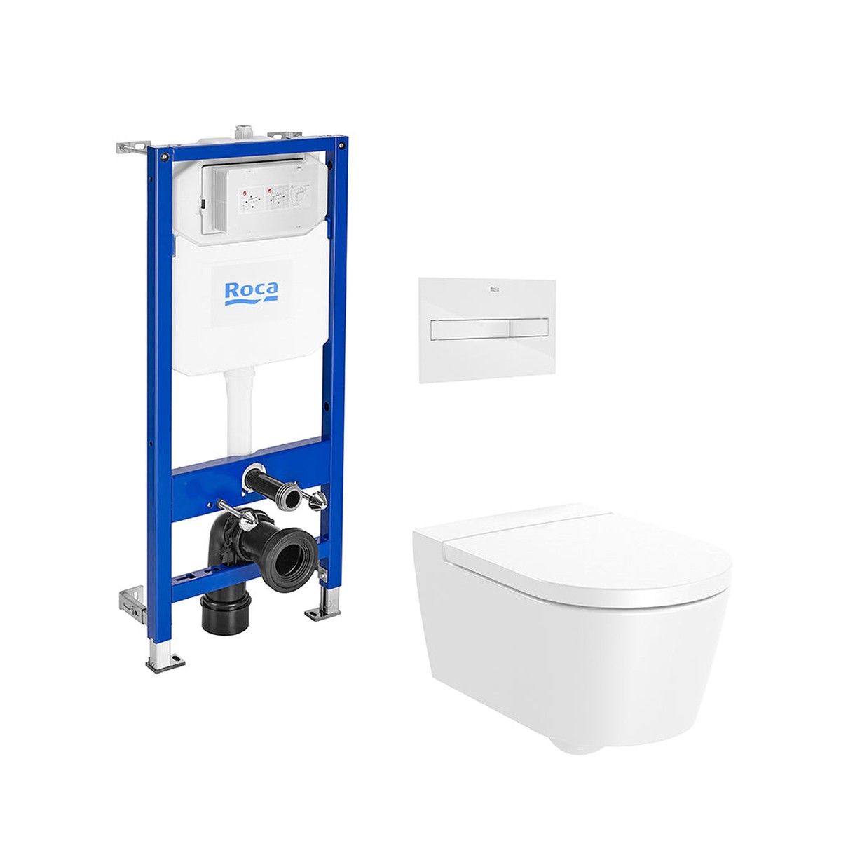 Inspira Round Complete Rimless Toilet with In-Wall PL2 Dual Flush Plate - Wall Mount - 15 PorcelainGlossy White